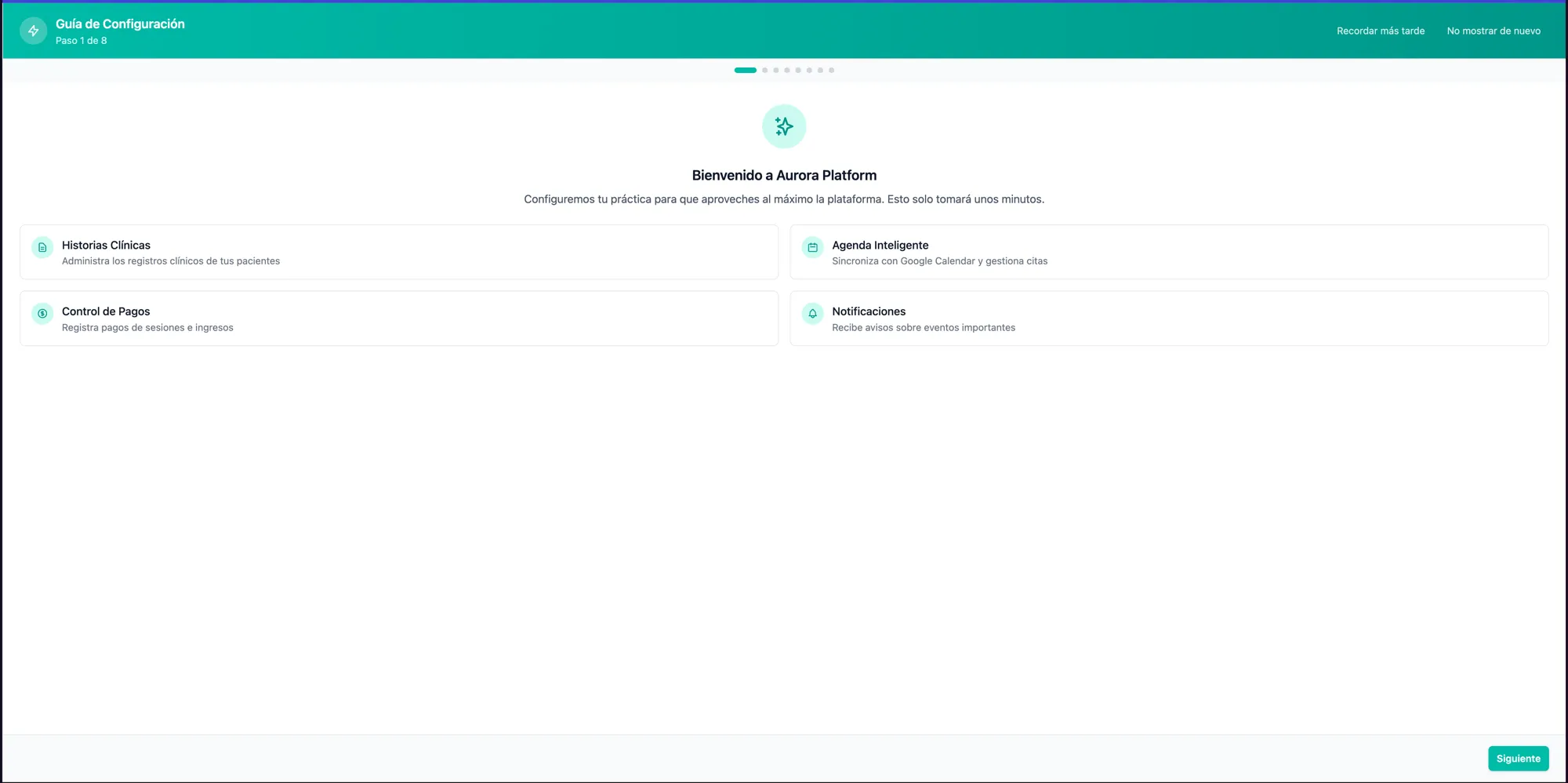 Paso de bienvenida del asistente de configuración